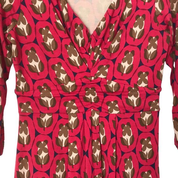 Boden Womens Dress Size 6R Red Brown Empire Waist Leaf Print Knee Length Casual - Picture 2 of 9